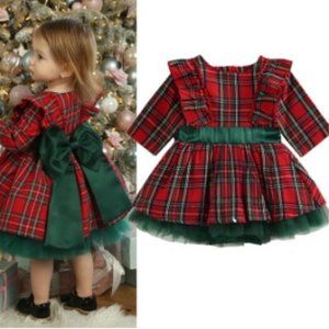 Plaid Red and Green Kids Dress